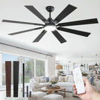 ZMISHIBO 72 inch Large Ceiling Fans with Lights and Remote, Indoor/Outdoor Black Modern Ceiling Fan for Kitchen Living Room Patio, 6 Speed Reversible Quiet DC Motor, 3 CCT, Dual Finish 8 Blades