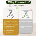WASUHE 30 Small Folding Table, Height Adjustment Tv Tray Table, Practical Portable Tv Dinner Table for Eating, Sofa, Indoor/Outdoor, White