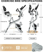 pooboo Folding Exercise Bike, Foldable Fitness Stationary Bike Machine, Upright Indoor Cycling Bike, Magnetic X-Bike with 8-Level Adjustable Resistance, Bottle Holder & Back Support Cushion for Home Gym Workout