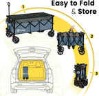 Sekey 48 Inch Long Foldable Extended Travel Cart, 440 Lbs Load Capacity, Heavy Duty 300 Liter Folding Multi-Purpose Garden Cart