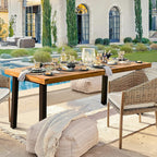 Devoko Home Acacia Wood Dining Table 6-Person Indoor Outdoor Table with Iron Legs, Sandblast Finish, Natural Stained, Rustic Metal, 69 * 33 * 30 inch (Natural)
