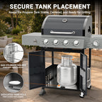 3-Burner Gas Grill with Side Burner, 40,500 BTU Propane BBQ Grill with Porcelain-Enameled Cast Iron Grates, Built-in Thermometer, Ideal for Patio Camping Outdoor Cooking