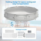 Costway Round Above Ground Swimming Pool Patio Frame Pool W/ Pool Cover Iron Frame Blue