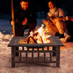 Yaheetech Multifunctional Fire Pit Table 32in Square Metal Firepit Stove Backyard Patio Garden Fireplace for Camping, Outdoor Heating, Bonfire and Picnic