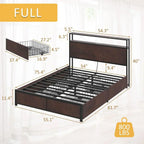 Lifezone Queen Bed Frame 2-Tier Storage Headboard Metal Platform Bed Frame 4 Storage Drawers
