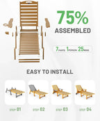 Lounge Chair Outdoor Chaise Lounge HDPE 6-Position Outdoor Chaise Lounge Patio Lounge Chair