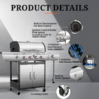 3-Burner Propane Gas Grill with Side Burner,34,000 BTU Stainless Steel BBQ Grill with Side Shelves and Wheels,Outdoor Grill for for Patio,Backyard,Garden,Camping Cooking
