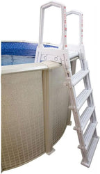 Aqua Select White Anti-Slip Pool Steps with White Steps and White Outside Flip-up Safety Ladder, 48-54H