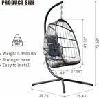 HWB Hanging Egg Chair Patio Wicker Hammock Egg Swing Chair with Cushion for Bedroom