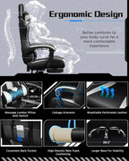 Gaming Chair with Massage Lumbar Support and Footrest Height Office Gaming Chair