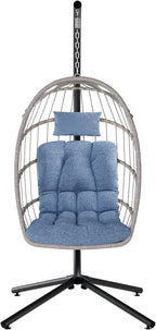SWITTE Egg Chair Outdoor with Stand Indoor Wicker Hanging Egg Swing Chair with Cushion