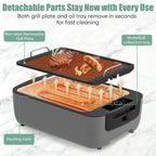 Smokeless Indoor Grill, Electric Indoor Grill for Korean BBQ with Dual-Turbo Smoke Extractor, LED Smart Display & Dual-Zone Nonstick Grill Plates, 6-Level Temp Control, Dishwasher Safe