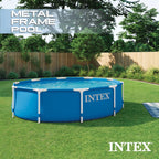 Intex 10 x 2.5 Foot Round Metal Frame Above Ground Swimming Pool, Blue