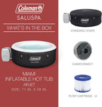 Coleman SaluSpa Miami AirJet 2 to 4 Person Round Inflatable Hot Tub Portable Outdoor Spa with 120 Soothing AirJets and Insulated Cover, Black