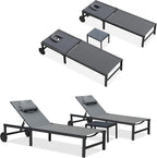 PURPLE LEAF Patio Tanning Lounge Chair Set with Face Down Hole Outdoor Aluminum Adjustable Reclining Chairs Wheels Pillows and Table for Poolside Beach Sunbathing Lounger, Beige