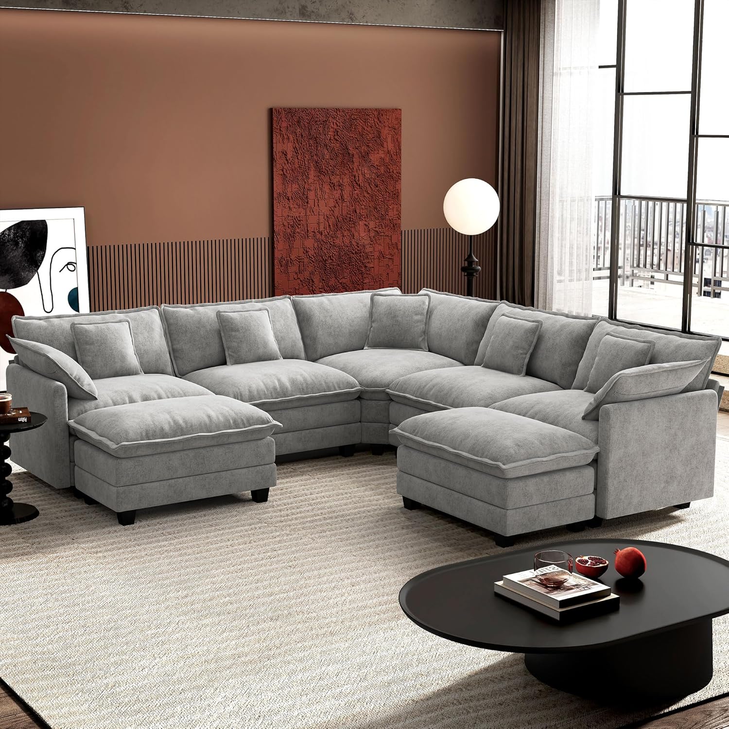 ihanherry 146-inch U-shaped modern sofa modular area cloud sofa