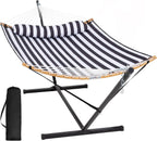 SUNCREAT Double Portable Hammock with Stand 2 Person Hammock with Curved Spreader Bar