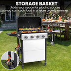 Segmart 3 Burner BBQ Propane Gas Grill, Stainless Steel 27,000 BTU Patio Garden Barbecue Grill with Side Tables, Hanging Basket & Thermometer, Perfect for Camping, Outdoor Cooking