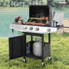 Enyopro 3-Burner Propane Gas Grill, 30000 BTU BBQ Grill with Foldable Side Table, Stainless Steel Warming Rack, Hooks, and Built-In Bottle Opener for Outdoor Barbecue