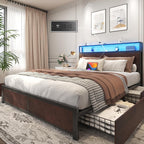 Lifezone Queen Bed Frame 2-Tier Storage Headboard Metal Platform Bed Frame 4 Storage Drawers