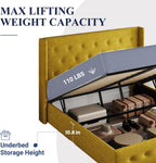 Allewie Queen Size Lift Up Storage Bed Modern Wingback Headboard Hydraulic Support