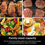 Ninja Griddle and Indoor Grill, 14��? Electric Grill, For Steak, Burgers, Salmon, Veggies, and More, Pancake Griddle, Nonstick, Dishwasher Safe, 500F, Even Cooking, Silver, GR101