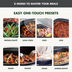 8-in-1 Programmable 6QT Electric Slow Cooker with Dishwasher-Safe Lid and Removable Base