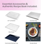 Infrared Heating Air Fryer Toaster Oven, Extra Large Countertop Convection Oven 10-in-1 Combo, 6-Slice Toast, Enamel Baking Pan Easy Clean with Recipe Book, Black Matte Stainless Steel