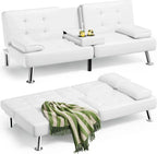 Homall Futon Sofa Bed Leather Futon Couch with Armrests Adjustable Recliner Sleeper Sofa Bed