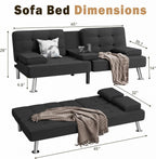 Shahoo Modern Linen Upholstered Convertible Folding Futon Sofa Bed with Removable Armrests