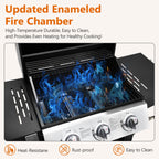 SEGMART 3 Burner BBQ Propane Gas Grill, Stainless Steel 30,000 BTU Patio Garden Barbecue Grill with Side Tables, Cleaning Brush & Thermometer, Perfect for Camping, Outdoor Cooking