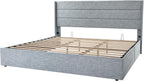 Allewie Queen Size Lift Up Storage Bed Modern Wingback Headboard Hydraulic Support