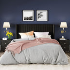 Allewie Full Size Velvet Bed Frame Vertical Channel Tufted Wingback Headboard Upholstered Bed