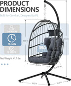 SWITTE Egg Chair Outdoor with Stand Indoor Wicker Hanging Egg Swing Chair with Cushion