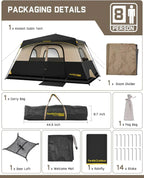 Portable camping tent for 4/6/8/10 people with instant cabin and rainproof and windproof