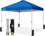 Crown Shades 10x10 Pop Up Canopy - Beach Tent with One Push Setup - Outdoor Sun Shade for Events, Parties, Camping - Gazebo with STO-N-Go Cover Bag, Silver Coated Top, 3 Height& 4 Sand Bags, Yellow