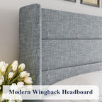 Allewie Queen Size Lift Up Storage Bed Modern Wingback Headboard Hydraulic Support