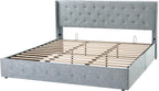 Allewie Queen Size Lift Up Storage Bed Modern Wingback Headboard Hydraulic Support