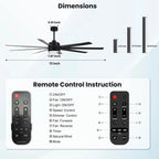 Modern Ceiling Fans with Lights, 72 Inch Ceiling Fan with Light and Remote, Bedroom Living Room Library Cafe Outdoor/Industrial,24W 3CCT Dimmable, 8 Blades 6 Speed Reversible Quiet DC Motor, Black