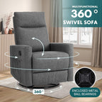 Swivel Rocking Recliner Chair with Extra Large Footrest High Back, Upholstered Glider Nursery Chair for Living Room, Bedroom & Nursery, Comfortable Deep Seat for Relaxation, Grey
