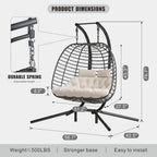 HWB Hanging Egg Chair Patio Wicker Hammock Egg Swing Chair with Cushion for Bedroom