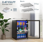 Beverage Refrigerator Cooler-120 Cans Freestanding Mini Fridge Cooler with Glass Door