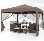 Goplus 10 FT x 10 FT Pop-Up Canopy Tent, Easy Setup Instant Folding Shelter w/Mesh Netting, Carry Bag, 8 Stakes & 4 Ropes, Height Adjustable Sunshade, Commercial Tent for Camping (Coffee)