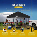 10x10 Pop-Up Awning One-Click Installation Beach Tent Outdoor Sunshade Silver Coated Top