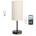 Touch Bedside Table Lamp with USB Wood Base 3 Way Dimmable Small Nightstand Lamp with LED Bulb for Bedroom Living Room