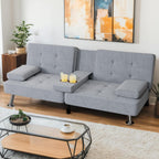 Shahoo Modern Linen Upholstered Convertible Folding Futon Sofa Bed with Removable Armrests