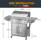 SKOK 4 Burner Gas Grill with Side Burner, 58000 BTU &393 sq.in Cooking Surface, Outdoor Propane Barbecue Grill for Patio & Backyard