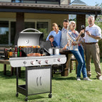 LHRIVER Stainless Steel 3 Burner Propane Gas Grill with Side Burner, 34,000 BTU Patio Garden Barbecue Grill,Porcelain-Enameled Cast Iron Grates