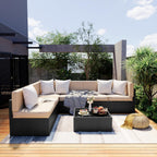 Pamapic 7-Piece Outdoor Sectional Furniture Set, All-Weather Wicker Patio Sofa with Washable Cushions, Gray Waterproof Rattan Conversation Set for Backyard, Poolside, Garden (Gray Cushions)