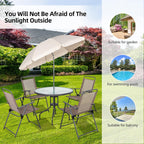 Vongrasig 6 Piece Folding Patio Dining Set,Small Metal Outdoor Garden Patio Table and Chair Set w/Umbrella for Lawn,Deck,Backyard,Black